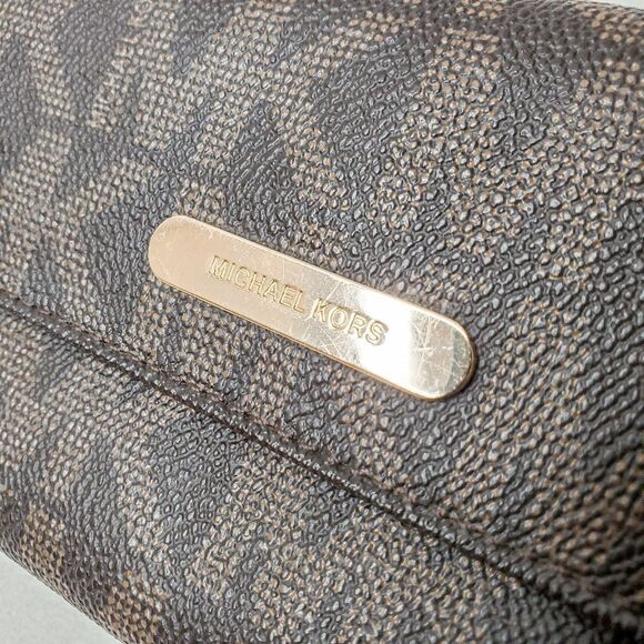 Michael Kors MK Logo Jet Set Travel Trifold Checkbook Wallet Brown - Picture 2 of 6